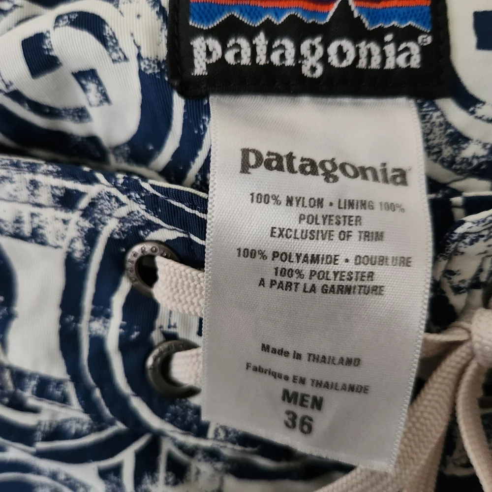 Patagonia Paddler Board Shorts Mens 36 Swim Trunks Blue Geometric